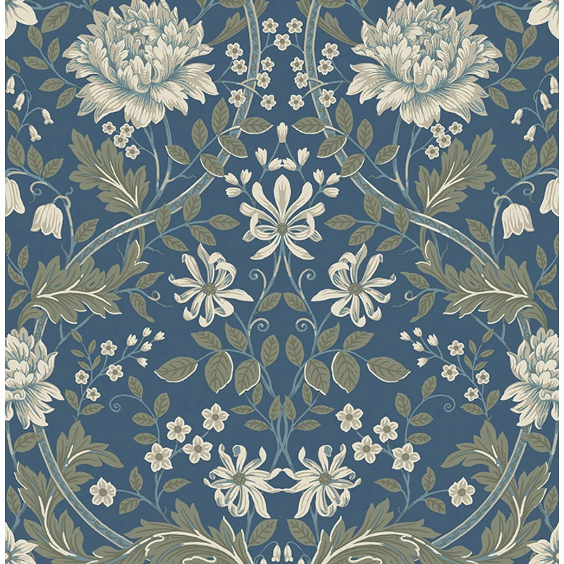 KT-Exclusive Szecessziós stílusú virágos kék vlies tapéta British Heritage Blue 52 cm X 10 m