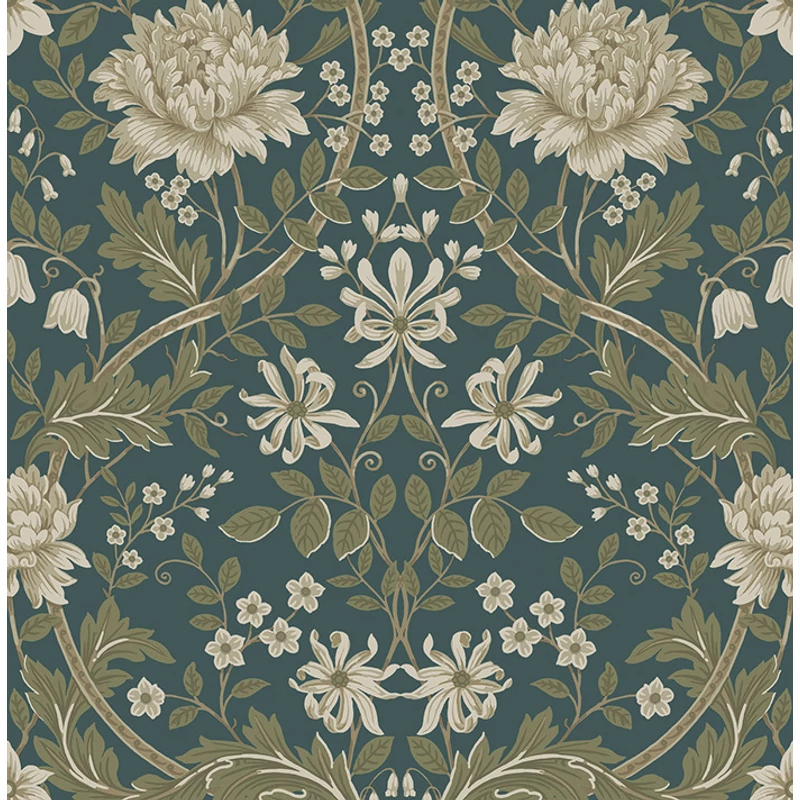 KT-Exclusive Szecessziós stílusú virágos sötétzöld vlies tapéta British Heritage Dark Green 52 cm X 10 m