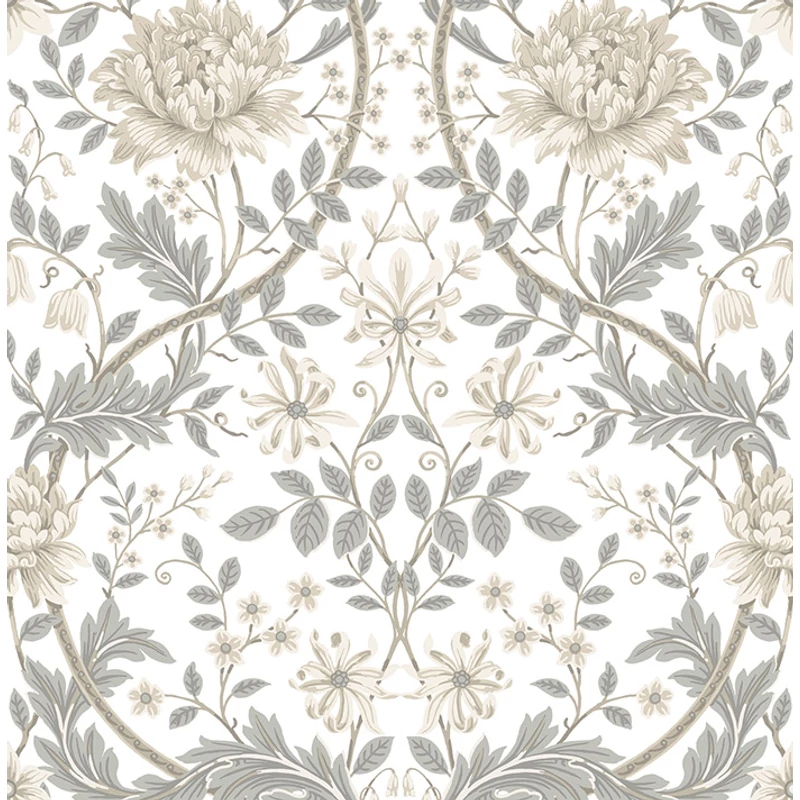 KT-Exclusive Szecessziós stílusú virágos fehér-bézs vlies tapéta British Heritage White 52 cm X 10 m
