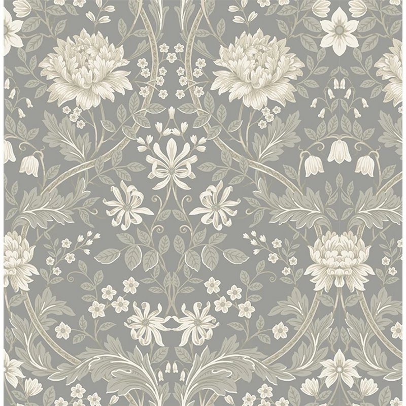 KT-Exclusive Szecessziós stílusú virágos szürke vlies tapéta British Heritage Gray 52 cm X 10 m