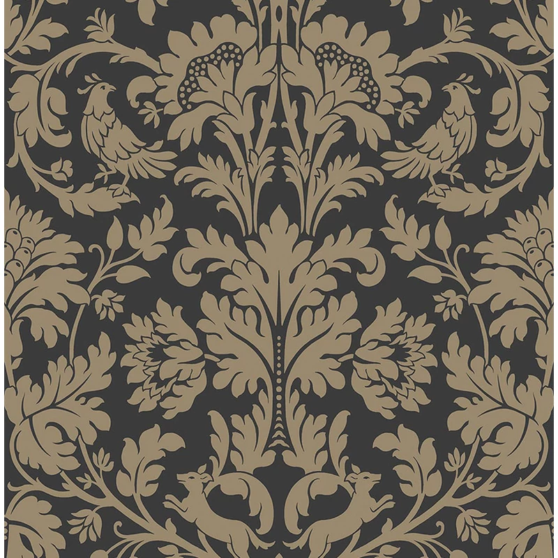 KT-Exclusive Art nouveau stílusú elegáns fekete vlies tapéta British Heritage Black 52 cm X 10 m