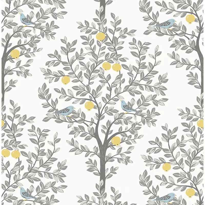 KT-Exclusive Almafa madarakkal szürke-sárga vlies tapéta British Heritage Gray-Yellow 52 cm X 10 m