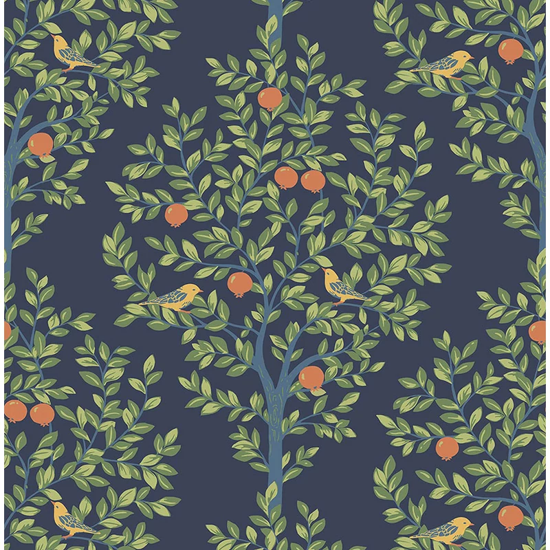 KT-Exclusive Almafa madarakkal sötétkék-zöld vlies tapéta British Heritage Blue-Green 52 cm X 10 m