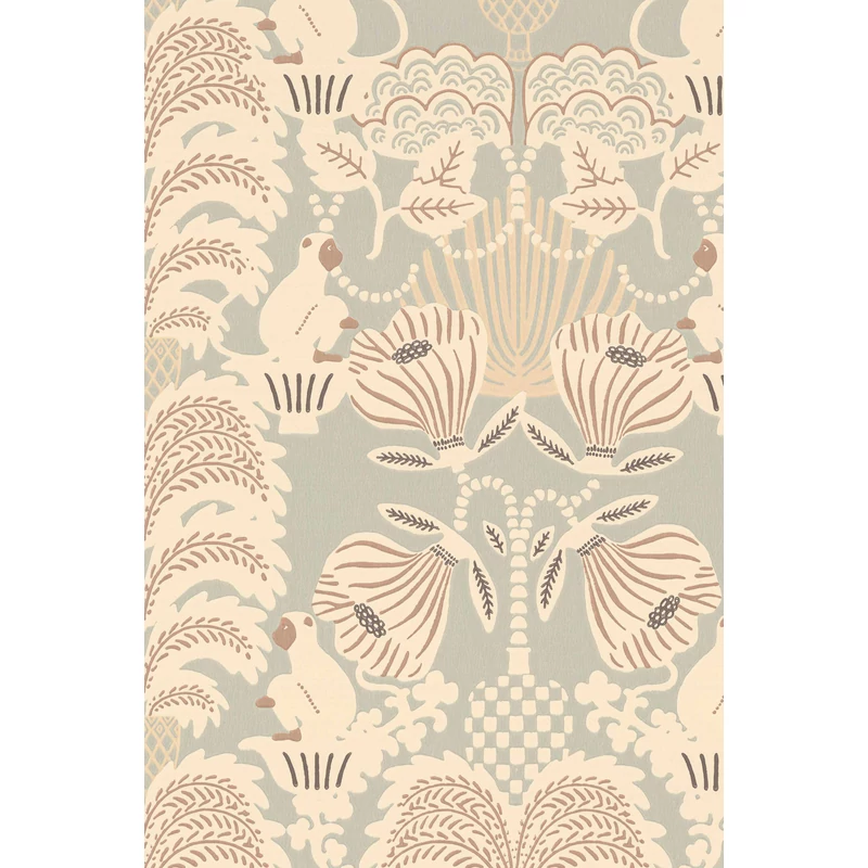 Majvillan Art deco stílusú majom mintás bézs-zöld vlies tapéta Hello Monkey Pale Sage Green 53 cm X 10 m