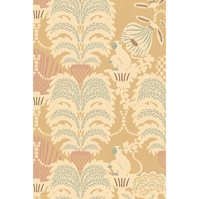 Majvillan Art deco stílusú majom mintás sárga vlies tapéta Hello Monkey Lion Yellow 53 cm X 10 m