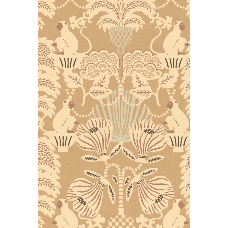 Majvillan Art deco stílusú majom mintás barna vlies tapéta Hello Monkey Camel Brown 53 cm X 10 m