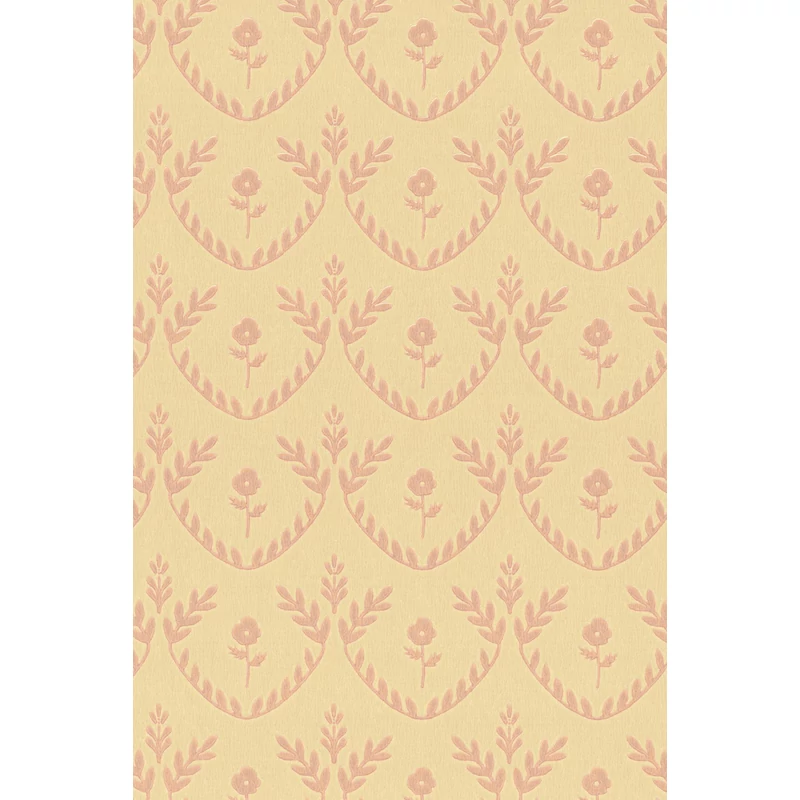 Majvillan Skandináv stílusú virágmintás bézs-piros vlies tapéta Bellini Sunny Beige 53 cm X 10 m