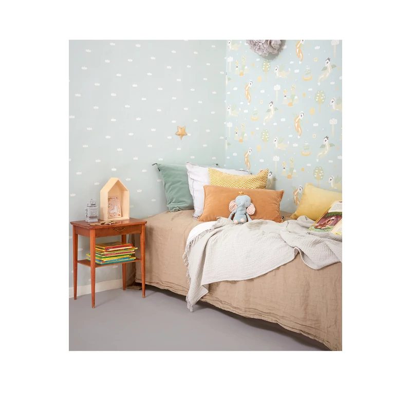 Majvillan Repülő sárkányok kék vlies gyerek tapéta Magical Adventure Dusty Blue 53 cm X 10 m