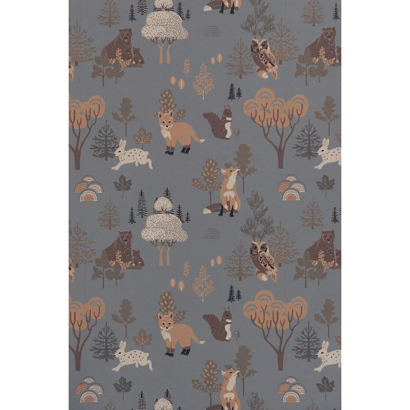 Majvillan Erdei állatok a fák alatt kék vlies gyerek tapéta Deep Forest Midnight Blue 53 cm X 10 m