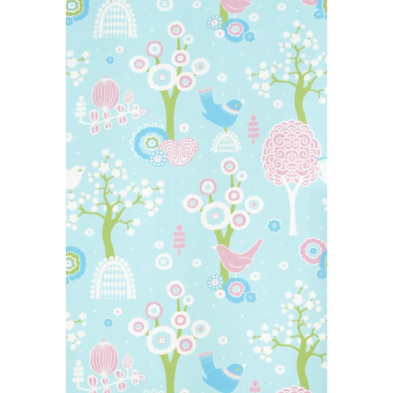 Majvillan Madárkás vidám türkiz vlies gyerek tapéta Cherry Valley Yellow 53 cm X 10 m