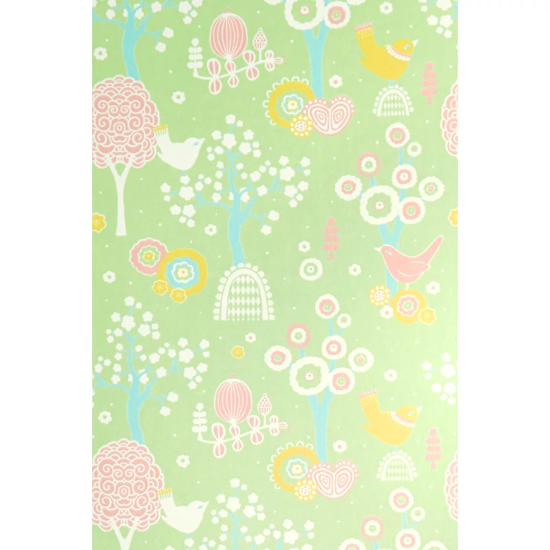 Majvillan Madárkás vidám zöld vlies gyerek tapéta Cherry Valley Yellow 53 cm X 10 m