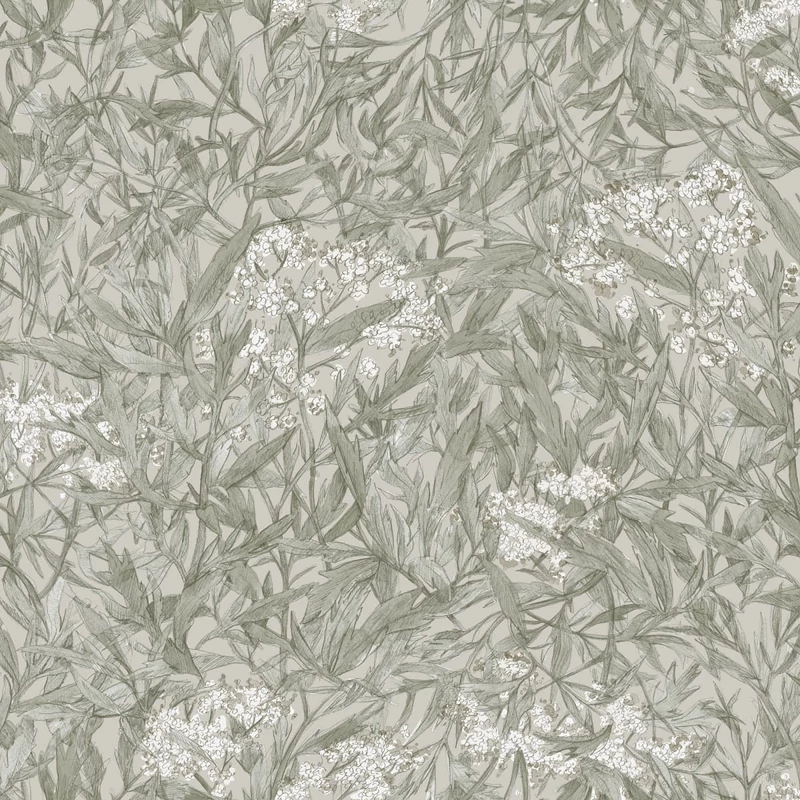 Sandberg Bodzavirágos modern zöld vlies tapéta Malin Sage Green 53 cm X 10 m