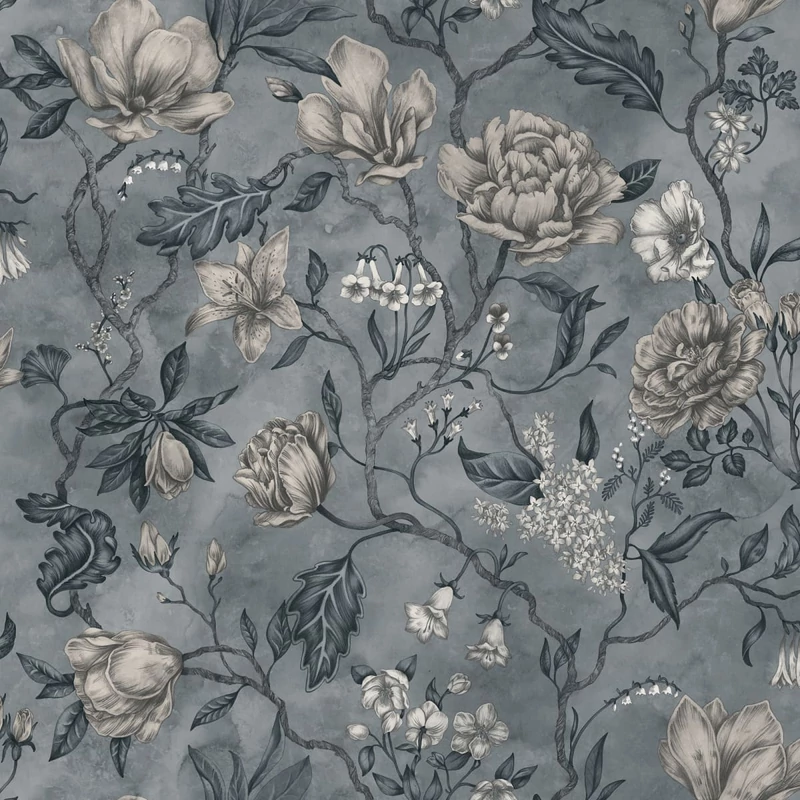 Sandberg Virág mintás klasszikus kék vlies tapéta Linda Misty Blue 53 cm X 10 m
