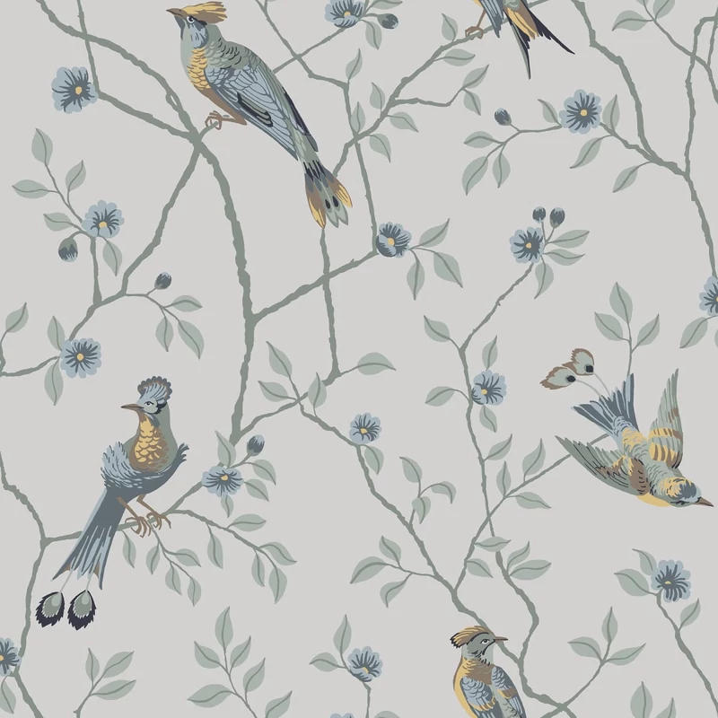 Sandberg Egzotikus madár mintás kék-bézs vlies tapéta Eugen Sandstone 53 cm X 10 m