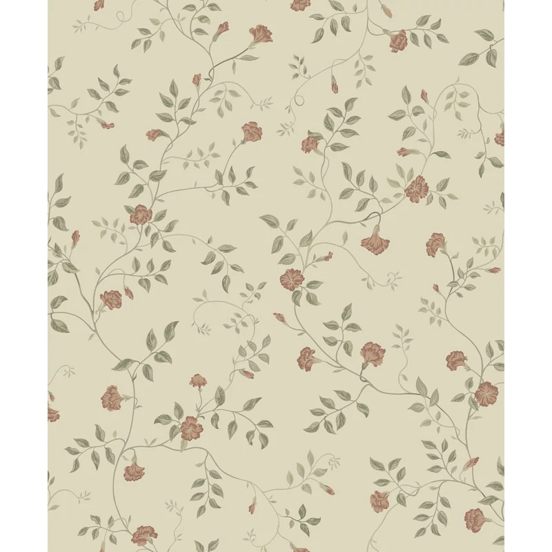 Sandberg Apró virágos romantikus zöld-piros vlies tapéta Henny Ginseng 53 cm X 10 m