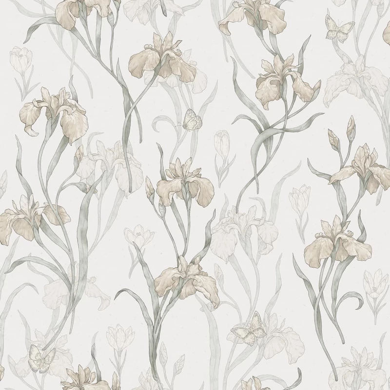 Sandberg Írisz mintás zöld-bézs vlies tapéta Iris Powder Pink 53 cm X 10 m