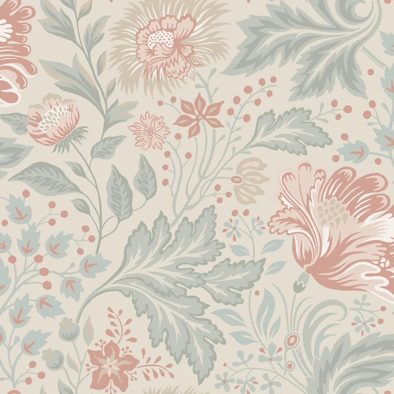 Sandberg Nagy virágos elegáns bézs-piros vlies tapéta Ava Sandstone 53 cm X 10 m