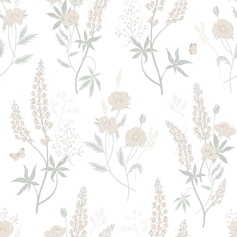 Sandberg Pipacsos skandináv pasztell zöld vlies tapéta Emma Pastel 53 cm X 10 m