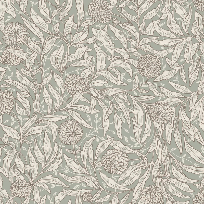 Sandberg Botanikai mintás zöld vlies tapéta Olof Sage Green 53 cm X 10 m