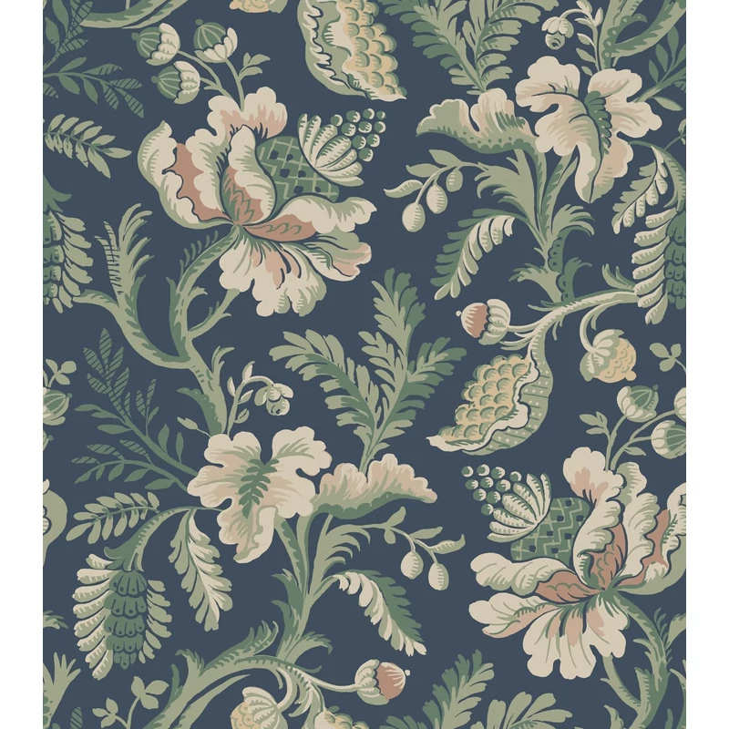 Sandberg Klasszikus virágos kék vlies tapéta Daphne Midnight Blue 53 cm X 10 m