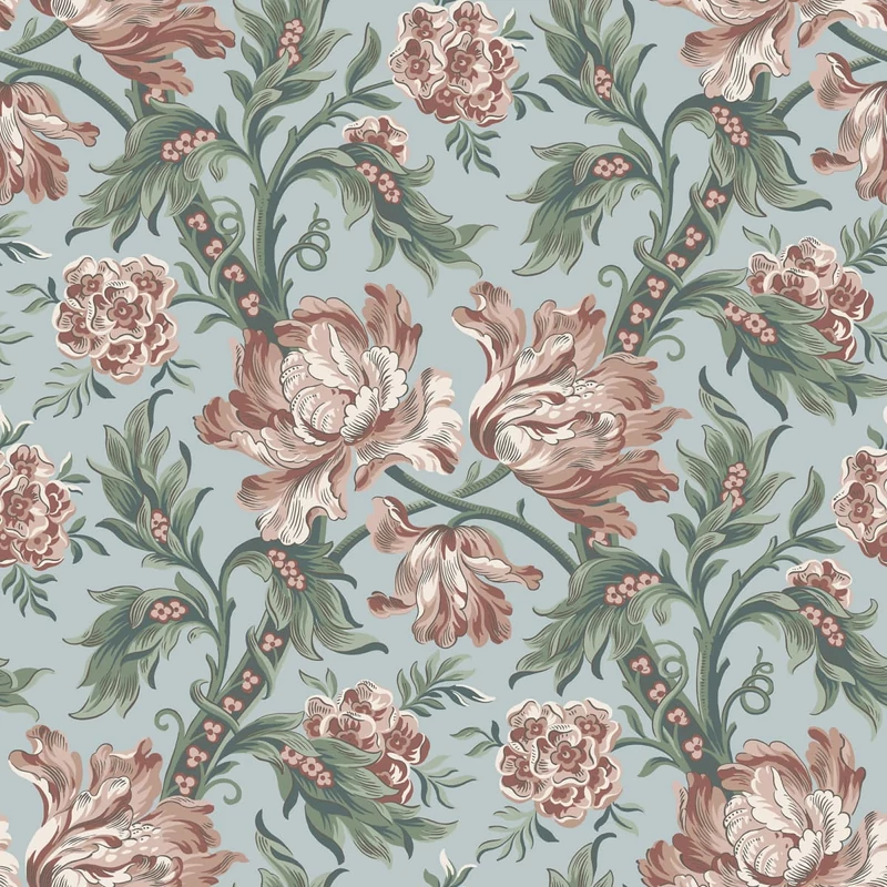 Sandberg Reneszánsz virágos kék vlies tapéta Amelia Sky Blue 53 cm X 10 m