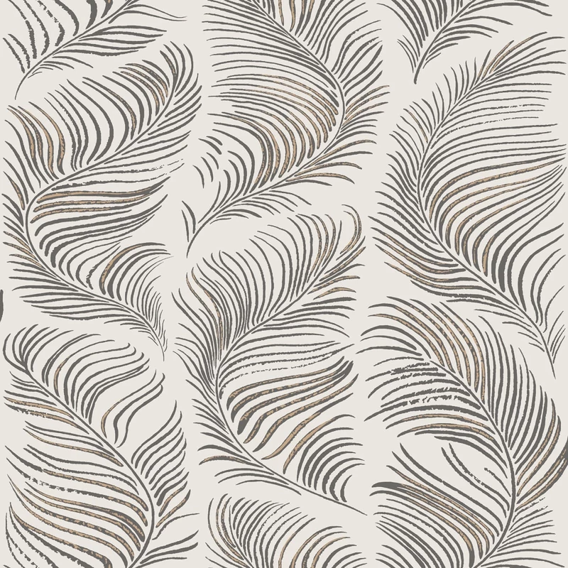 Sandberg Elegáns tollas fekete-fehér vlies tapéta Grace Graphite 53 cm X 10 m