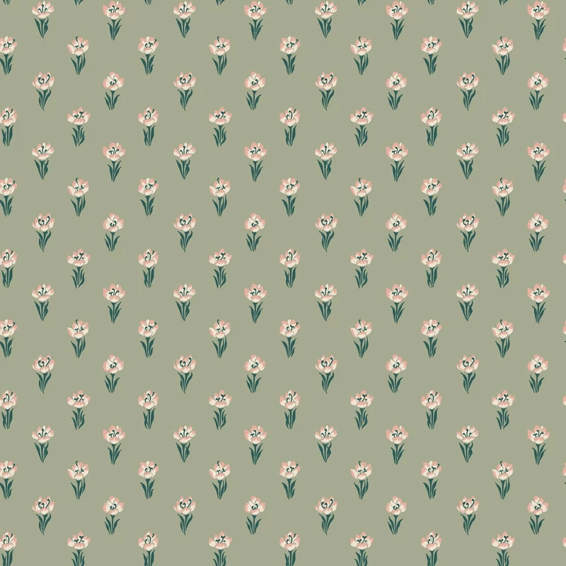 Sandberg Skandináv apró virágos zöld vlies tapéta Betty Green 53 cm X 10 m