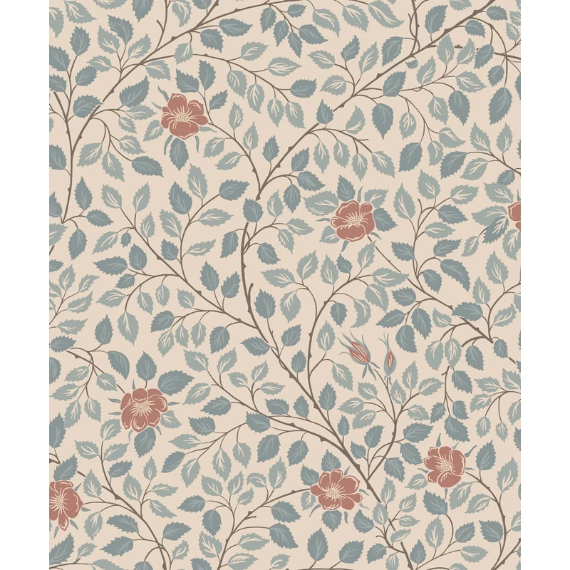 Sandberg Romantikus futórózsa mintás kék vlies tapéta Solliden Blue 53 cm X 10 m