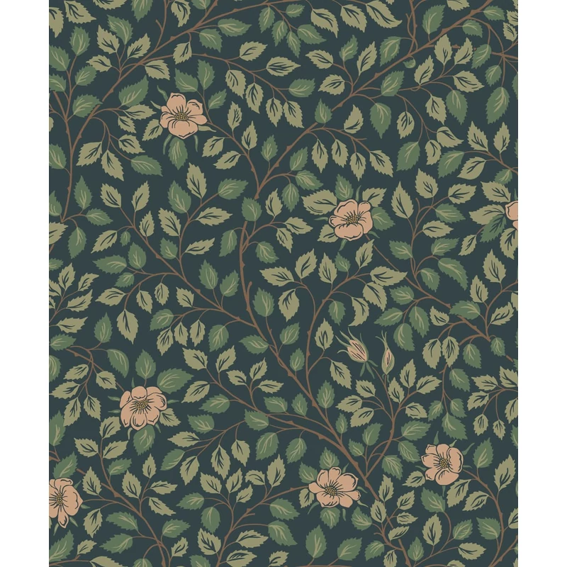 Sandberg Romantikus futórózsa mintás sötétkék vlies tapéta Solliden Midnight Blue 53 cm X 10 m