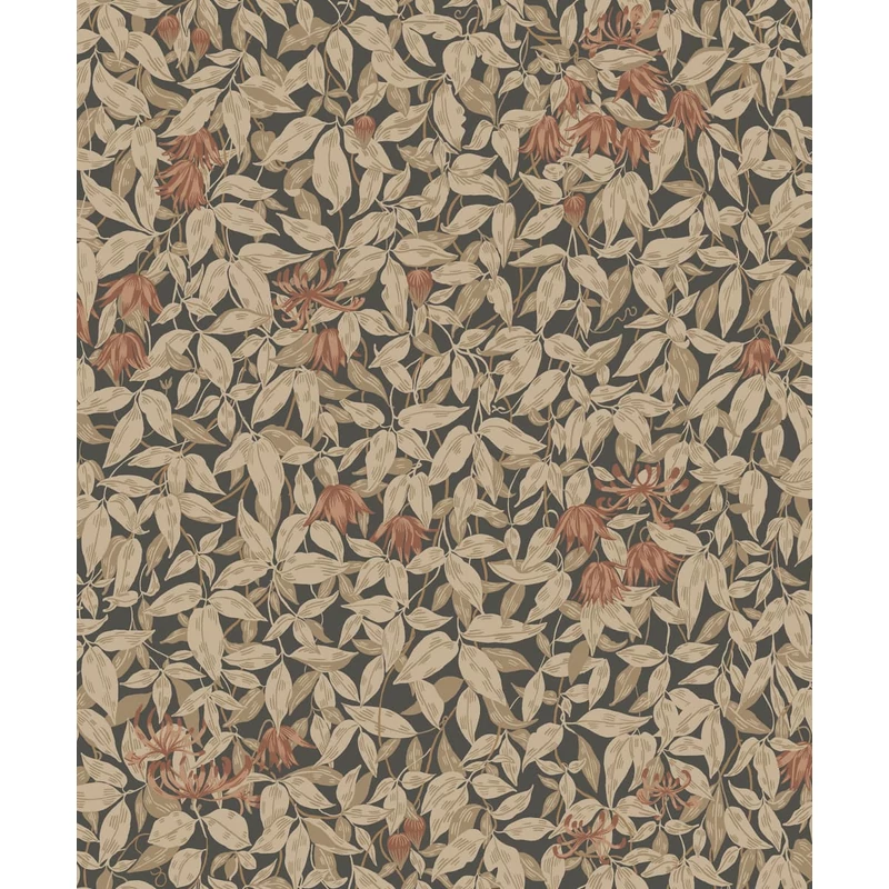 Sandberg Klematisz mintás vintage bordó-fekete vlies tapéta Linnea Charcoal 53 cm X 10 m