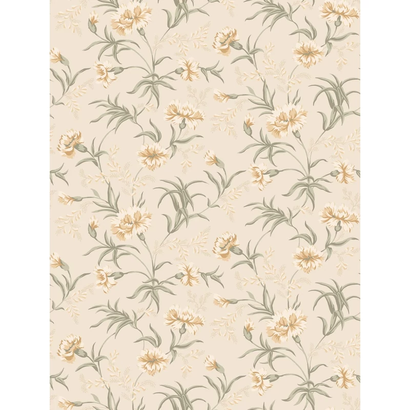 Sandberg Szegfű mintás skandináv zöld-bézs vlies tapéta Emilie Honey 53 cm X 10 m