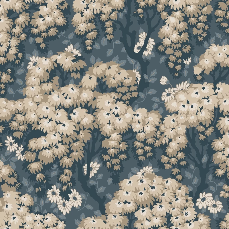 Sandberg Százszorszép mintás modern kék vlies tapéta Ragnvi Midnight Blue 53 cm X 10 m