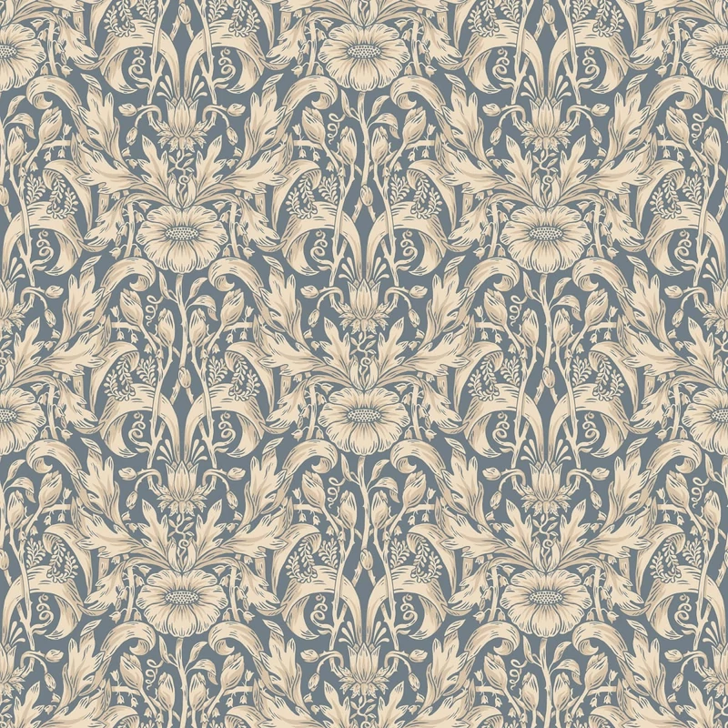Sandberg Klasszikus virágmintás kék vlies tapéta Emil Indigo Blue 53 cm X 10 m