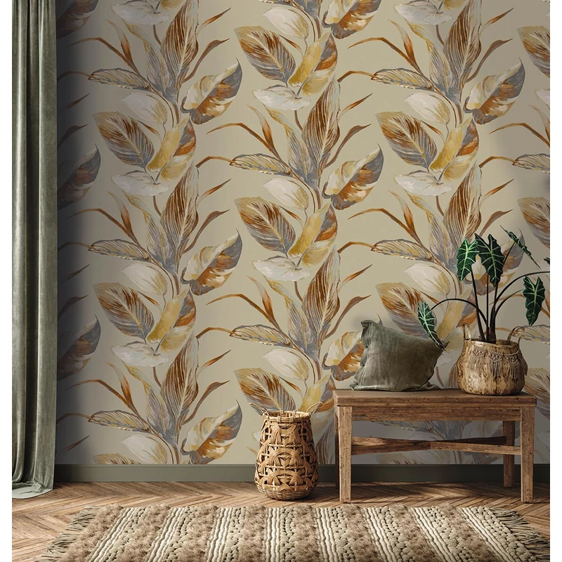 Sketchtwenty3 Óriás levélmintás barna vlies tapéta Seville Auburn 53 cm X 10 m