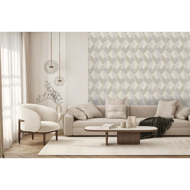 Sketchtwenty3 Geometriai mintás modern bézs vlies tapéta Vicentio Satin 53 cm X 10 m