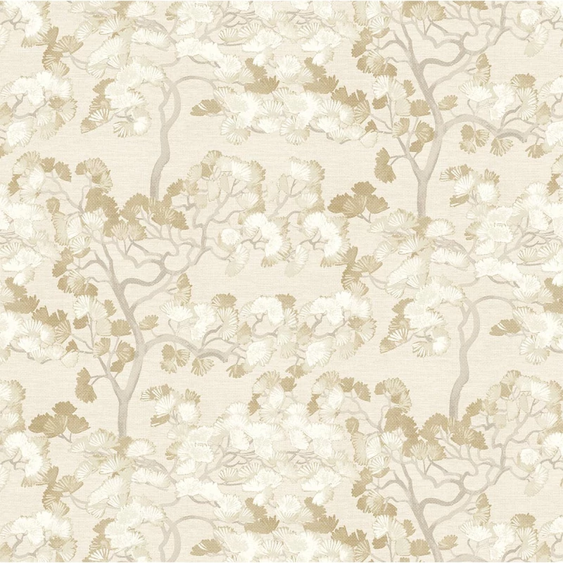 Sketchtwenty3 Ginkgo fás elegáns szövethatású bézs vlies tapéta Jacinta Champagne 53 cm X 10 m