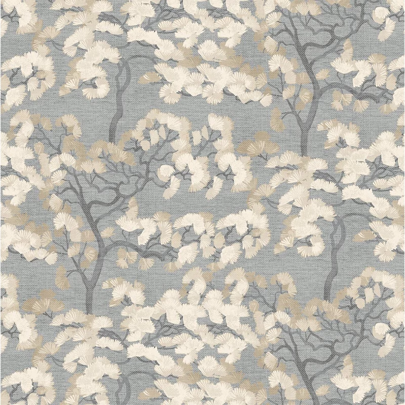 Sketchtwenty3 Ginkgo fás elegáns szövethatású kék-bézs vlies tapéta Jacinta Denim 53 cm X 10 m