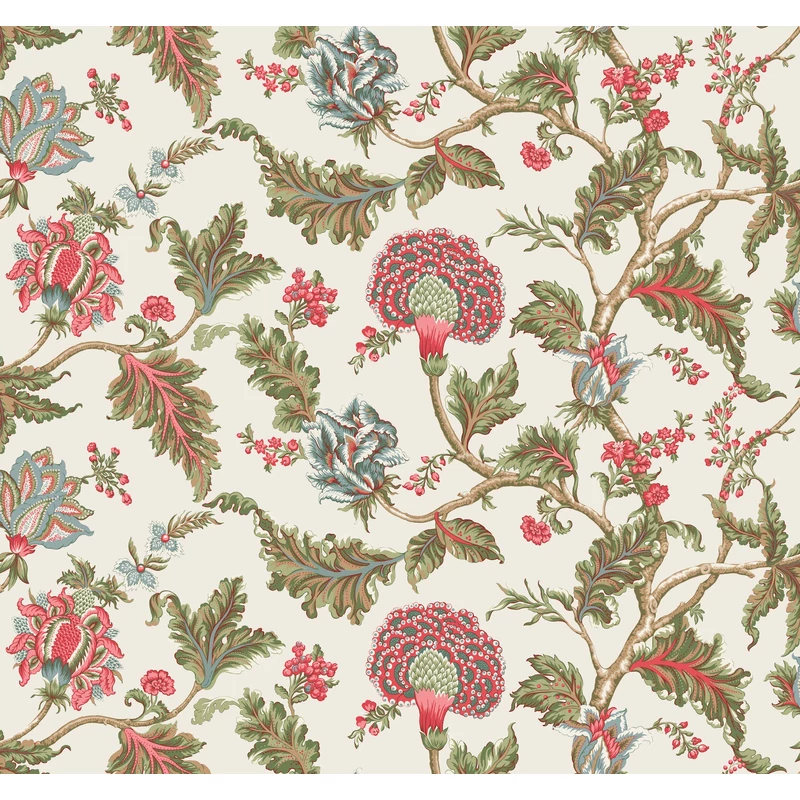 York Virág mintás elegáns piros-zöld vlies tapéta Monroe Rhubarb 137,16 cm X 8,22 m