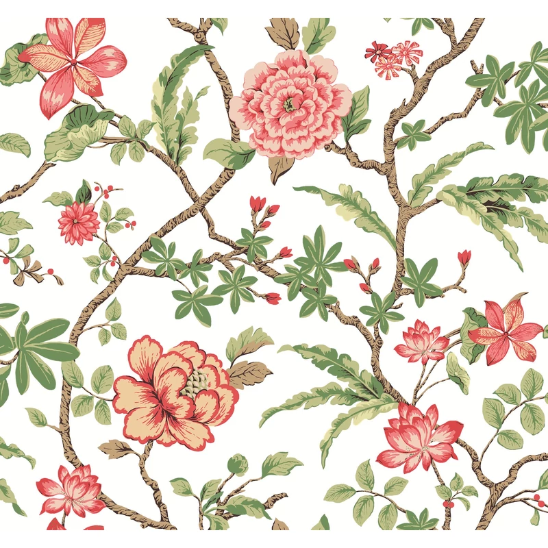 York Virág indás piros-zöld vlies tapéta Courtyard Botanical tapéta Rose 68,58 cm X 8,22 m