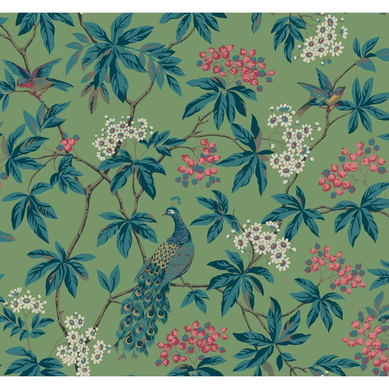 York Páva mintás zöld vlies tapéta Peacock Estate Green 68,58 cm X 8,22 m