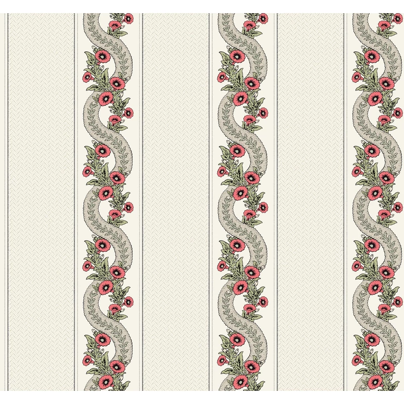 York Csíkos virág indás piros-zöld vlies tapéta Abbey's Garland Red-Green 68,58 cm X 8,22 m