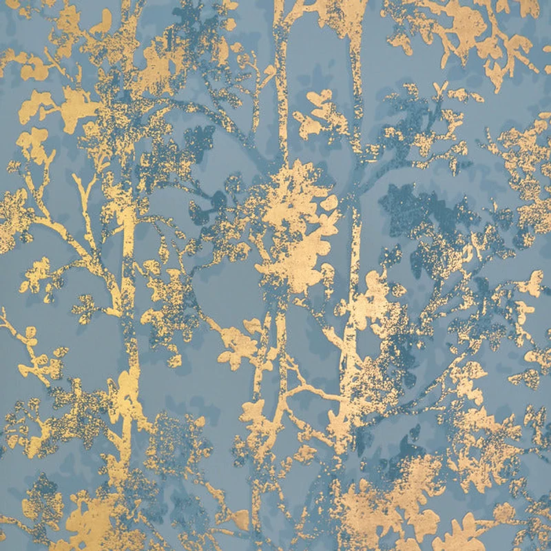 York kék-arany fa mintás vlies tapéta metál fénnyel Shimmering Foliage Blue/Gold 52,83 cm X 10 m