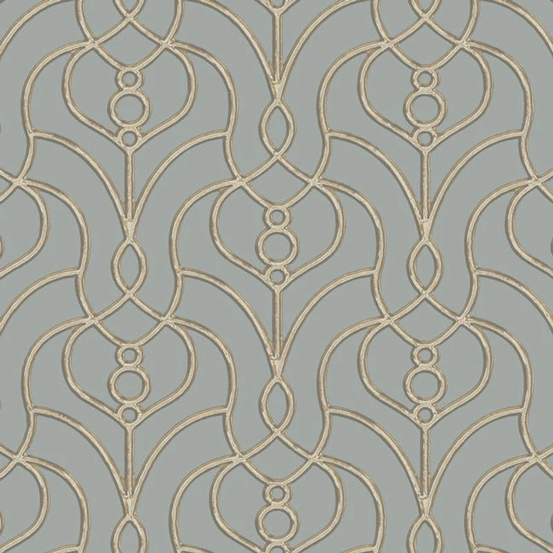 York Klasszikus szürkéskék vlies tapéta arany mintával Divine Trellis Dusty Blue 68,58 cm X 8,22 m