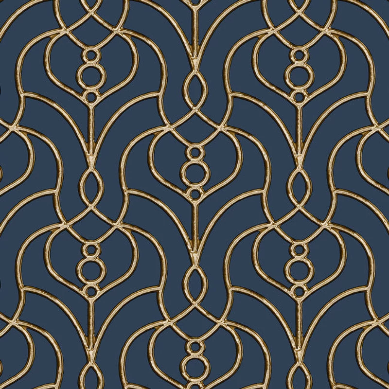 York Klasszikus kék vlies tapéta arany mintával Divine Trellis Navy 68,58 cm X 8,22 m