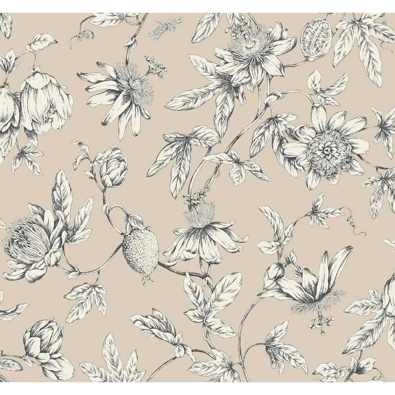 York Egzotikus viráginda bézs vlies tapéta Passion Flower Toile Beige 68,58 cm X 8,22 m