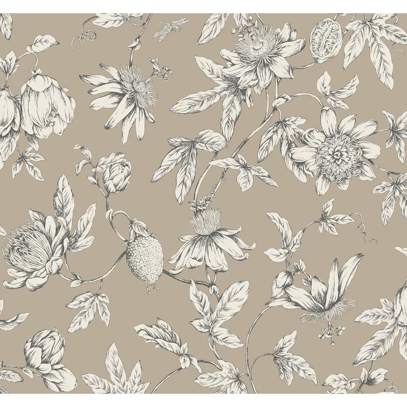York Egzotikus viráginda barna vlies tapéta Passion Flower Toile Linen 68,58 cm X 8,22 m