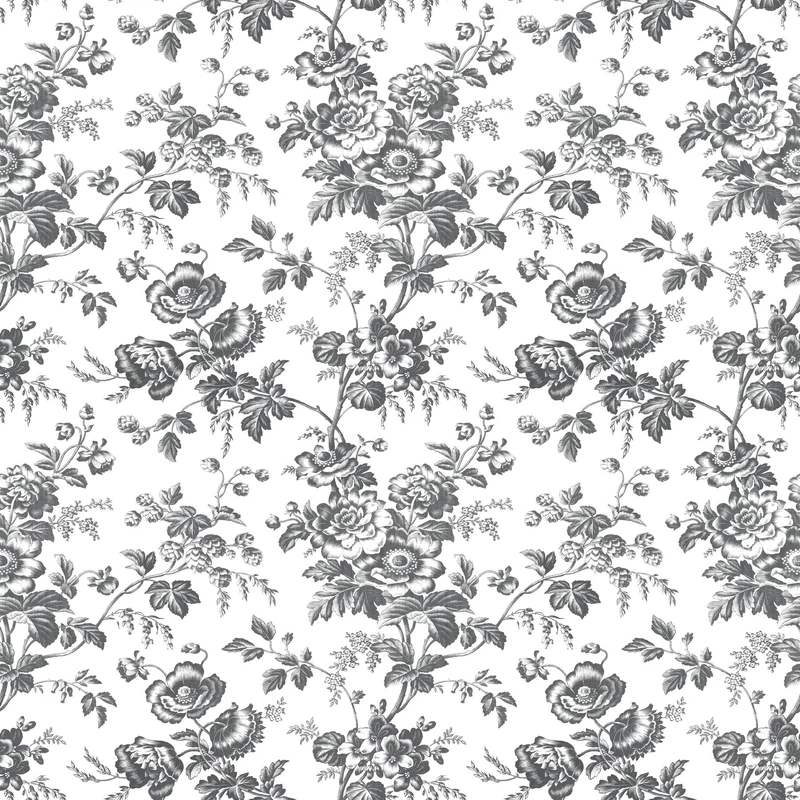 York Romantikus virágmintás fekete-fehér vlies tapéta Anemone Toile Black 52 cm X 10 m