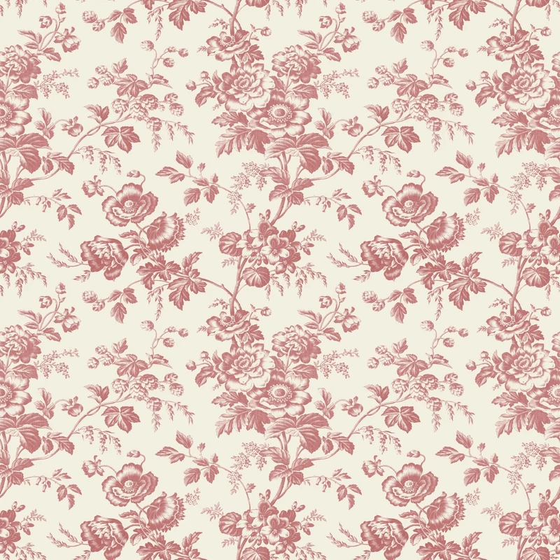 York Romantikus virágmintás piros vlies tapéta Anemone Toile French Red 52 cm X 10 m