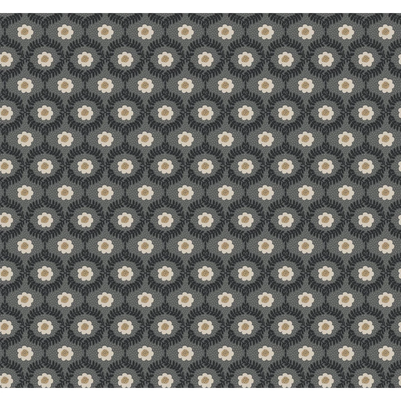 York Apró virág mintás pöttyös fekete-arany vlies tapéta Emma Black 68,58 cm X 8,22 m