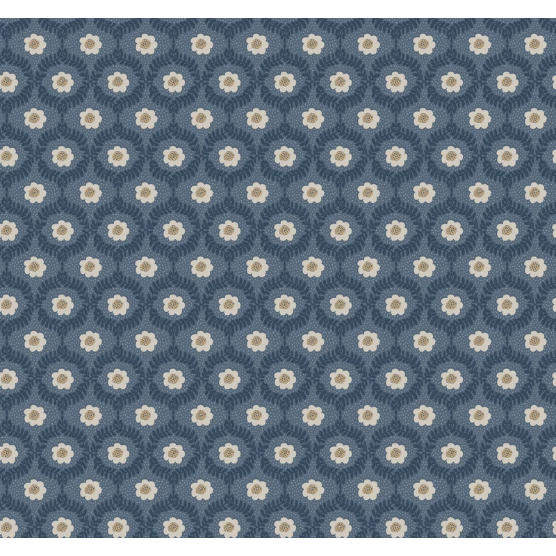 York Apró virág mintás pöttyös kék-arany vlies tapéta Emma Navy 68,58 cm X 8,22 m
